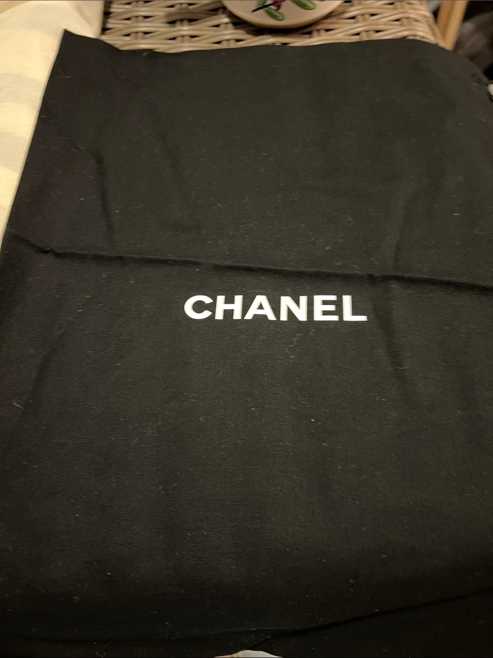 CHANEL Black Fabric Dust Bag with White Logo